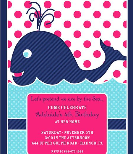 Preppy Whale Birthday Party Printable Invitation